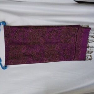Purple Paisley Pashmina Scarf with Fringe, 62"x28"